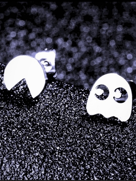 Exclusively Fancy Jewelry - Silver earrings Retro 80s Pac Man Earrings Stainless Steel NWT